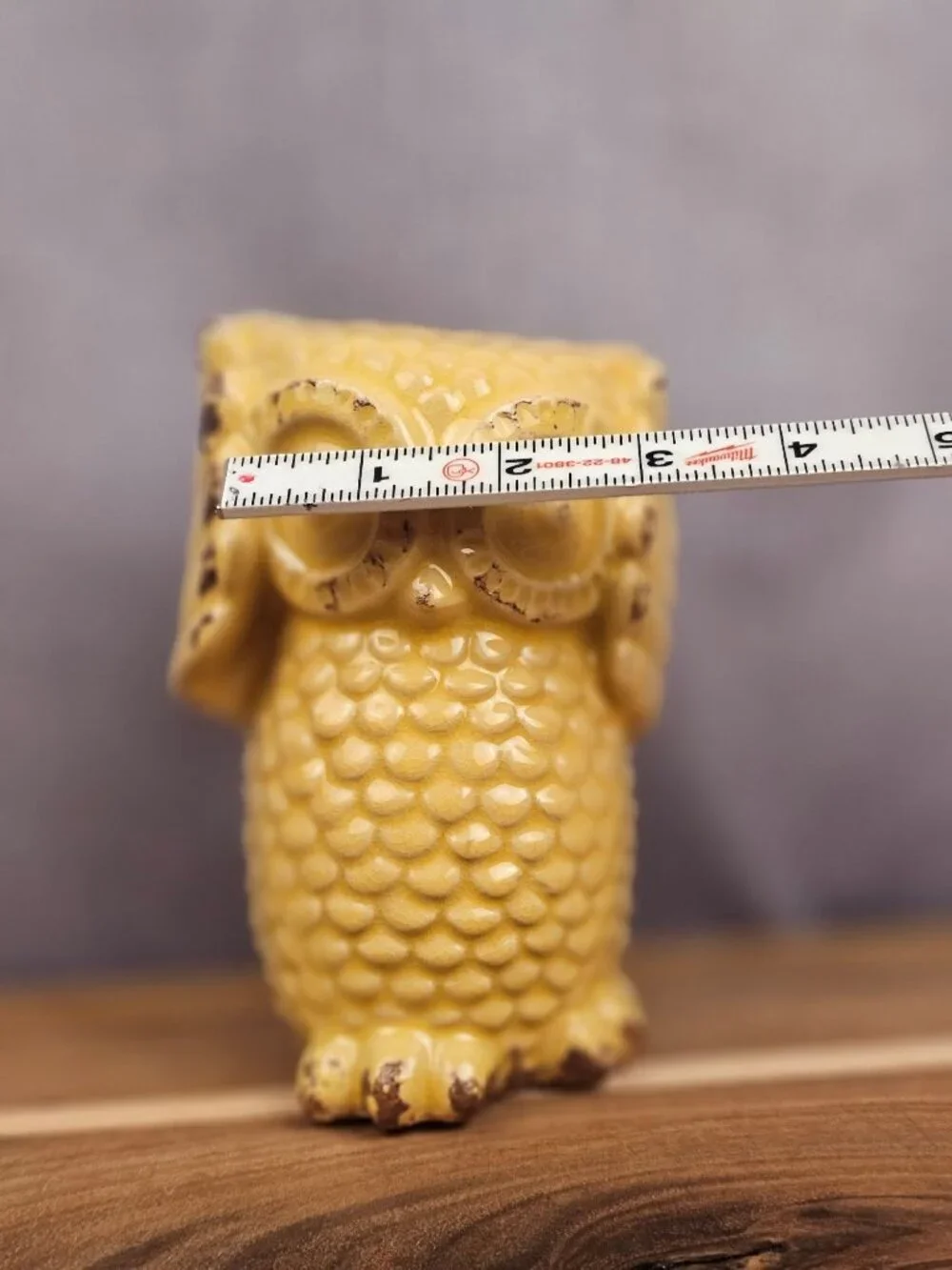 Vintage Yellow Ceramic Owl Figurine 6 In Tall Textured Glazed Decor